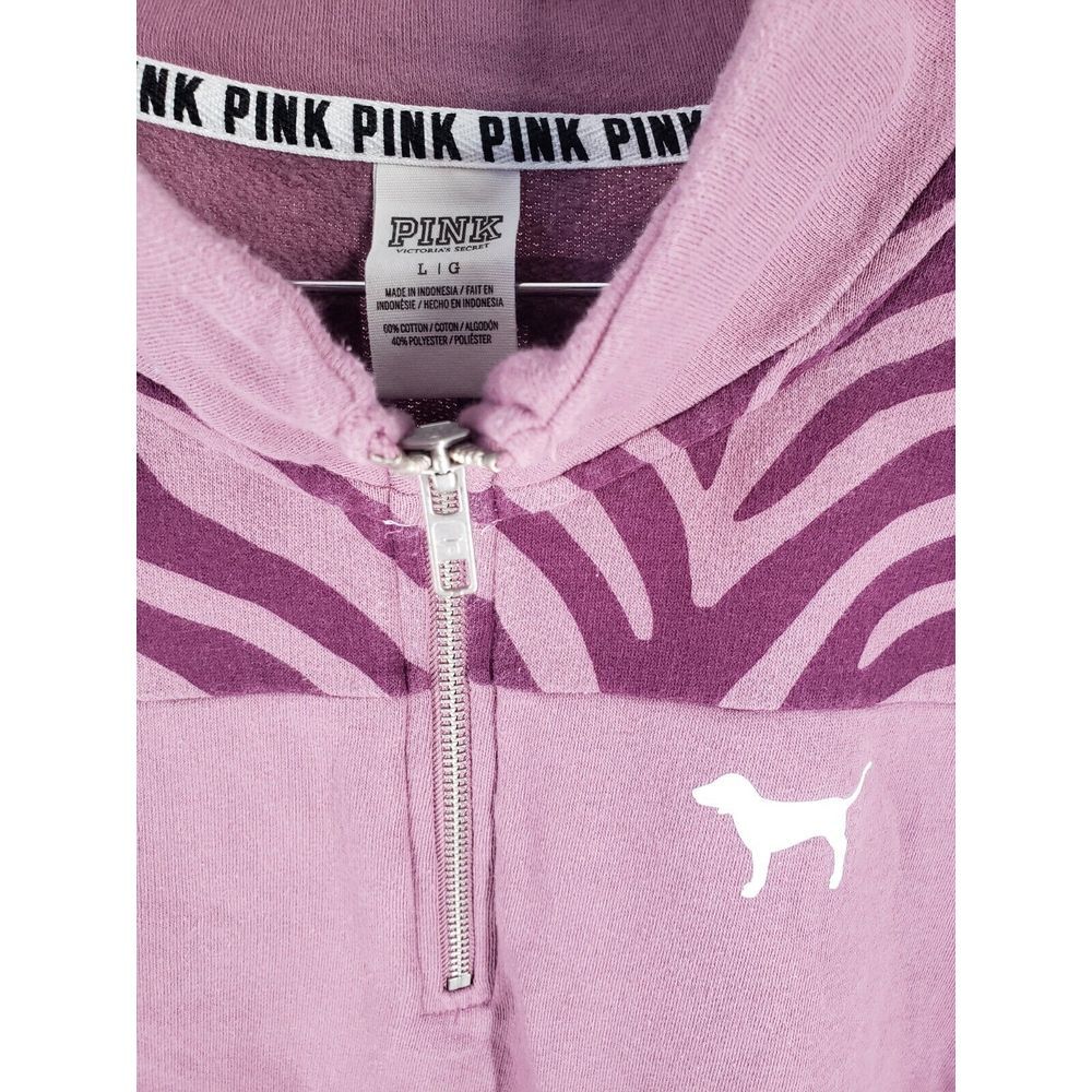 PINK Victoria Secrets 1/2 Zip Zebra Long Sleeve Drawstring Fleece Hoodie L Large